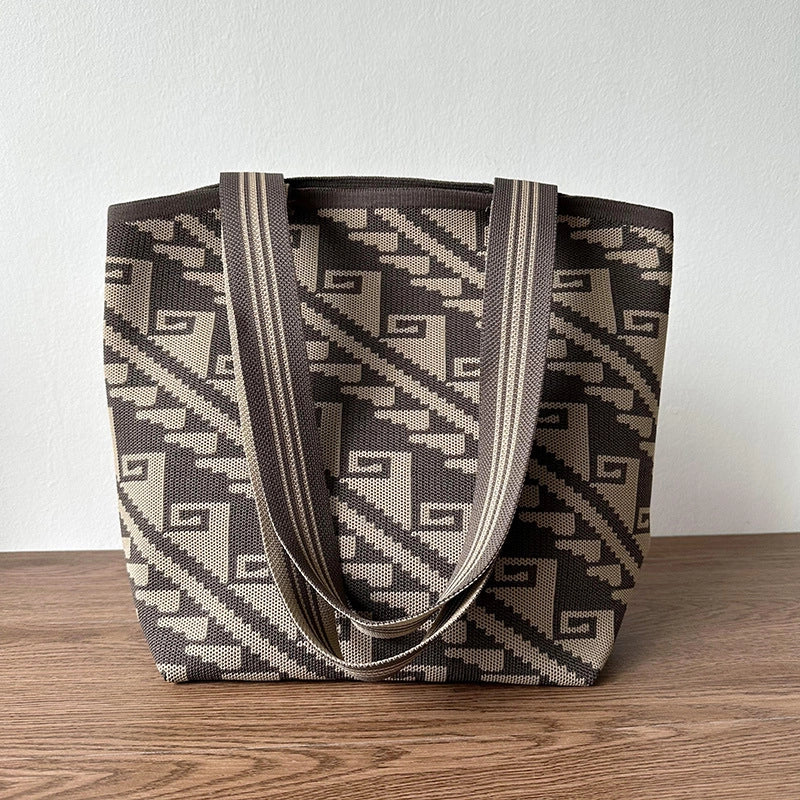 Women's Large Polyester Printing Classic Style Square Open Straw Bag