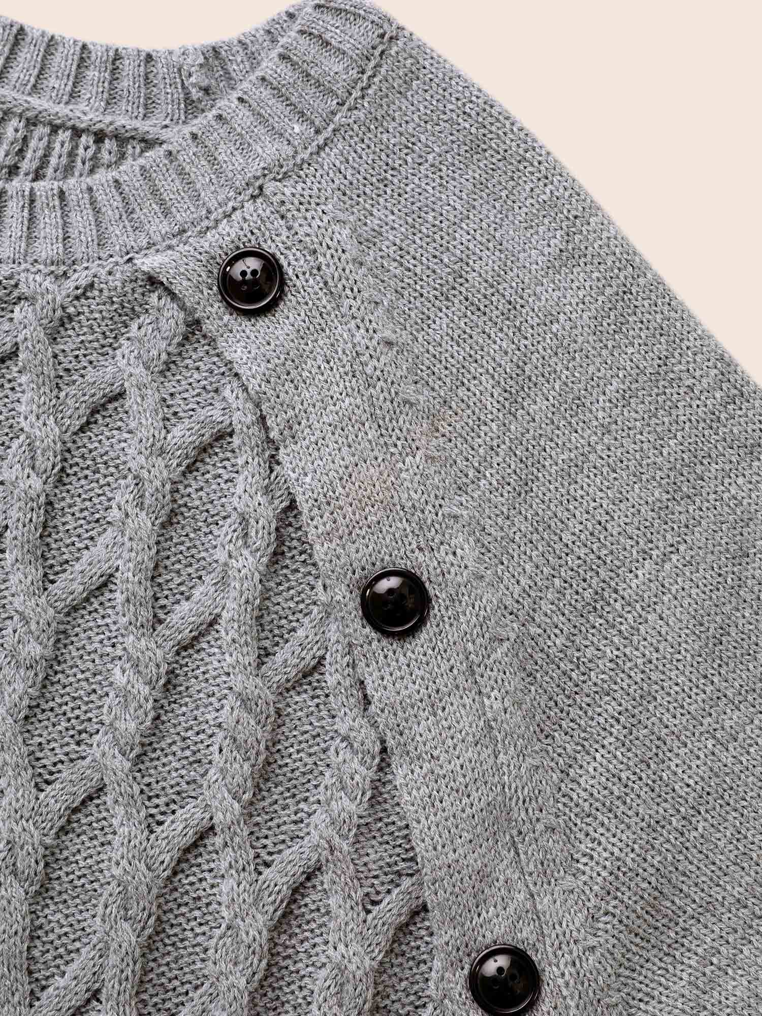 Texture Cable Knit Button Detail Pullover