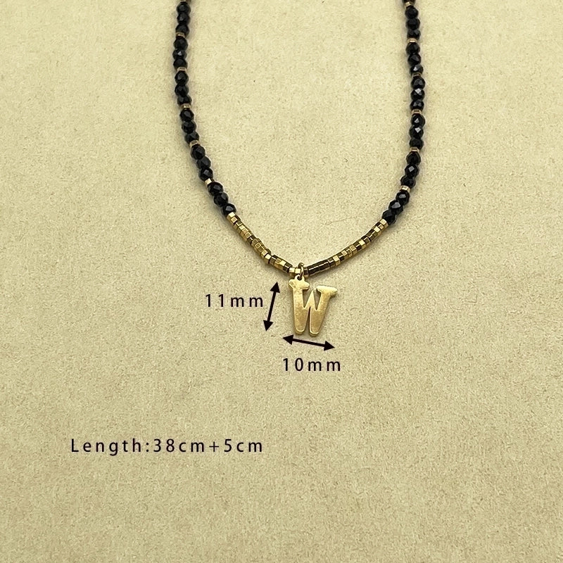 Casual Letter 304 Stainless Steel 18K Gold Plated Beaded Pendant Necklace