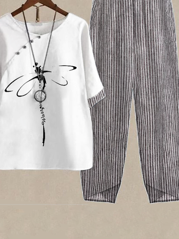 Split Joint Loose Asymmetrical Collar Casual Two-Piece Set