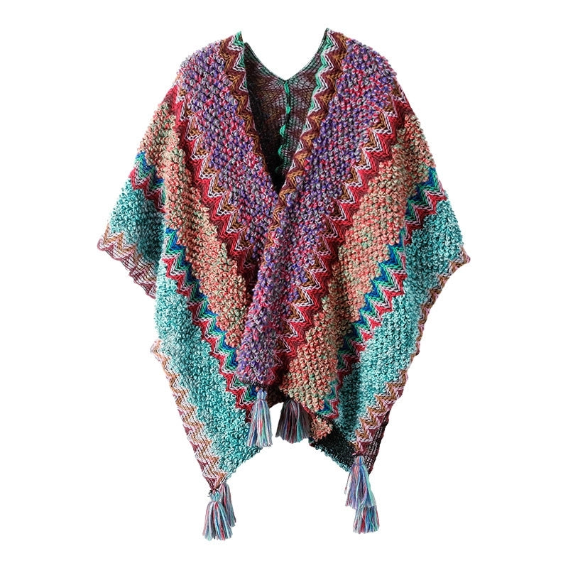 Women's Ethnic Style Color Block Blended Tassel Shawl