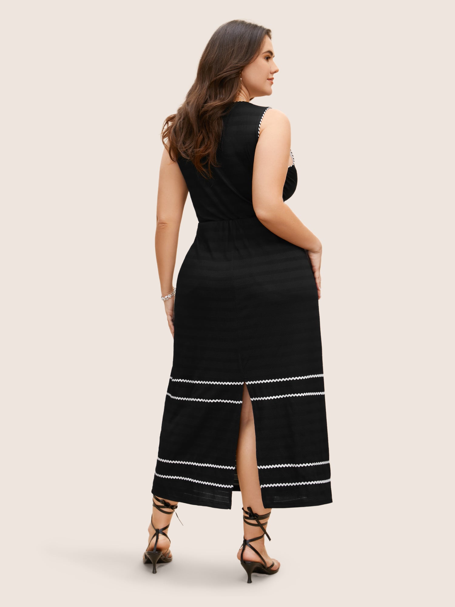 Square Neck Contrast Webbing Split Hem Dress