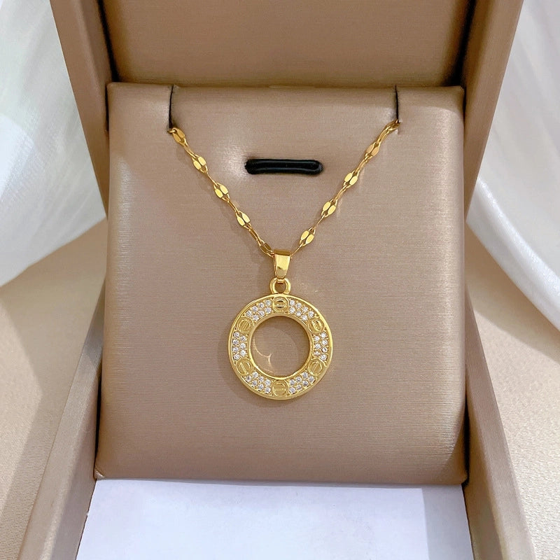 Fashion Geometric Titanium Steel Copper Plating Artificial Diamond Necklace