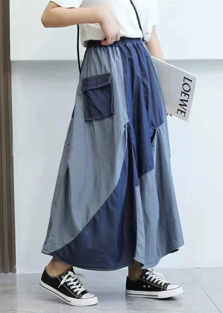 Style Blue Asymmetrical Patchwork Denim Skirts Summer