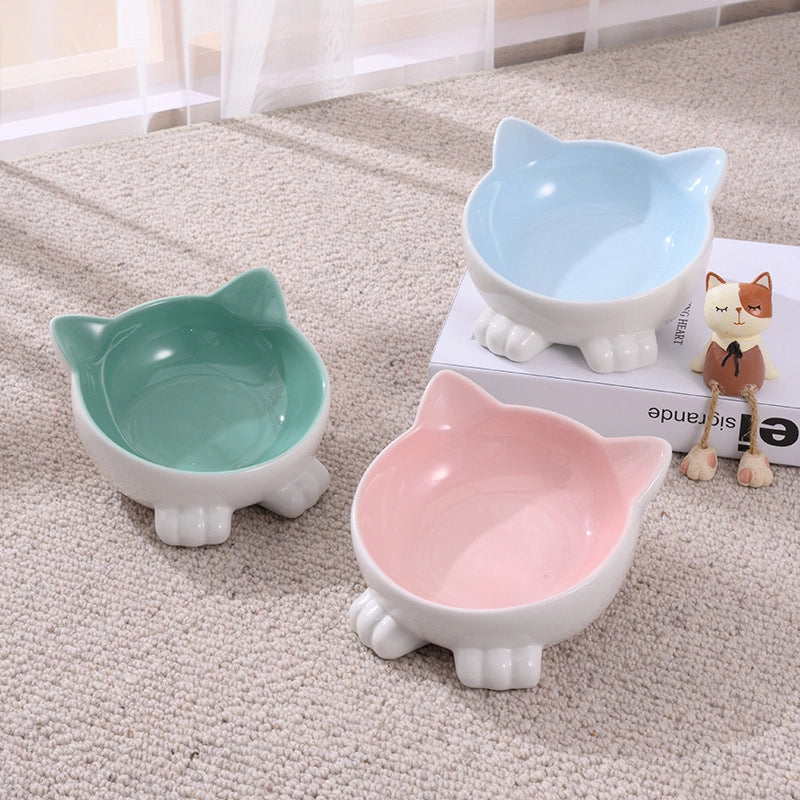 Cat Bowl Ceramic Goblet Pet Bowl Oblique Mouth Cat Bowl Animal Easy Cleaning Cute Ceramic Pet Food Bowl