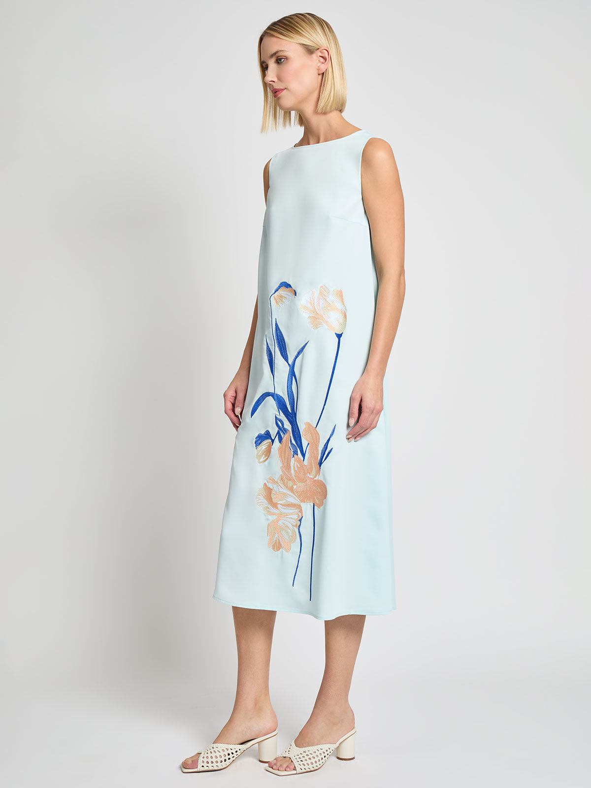 Floral Embroidered Crepe de Chine Maxi Dress - Modern Fit