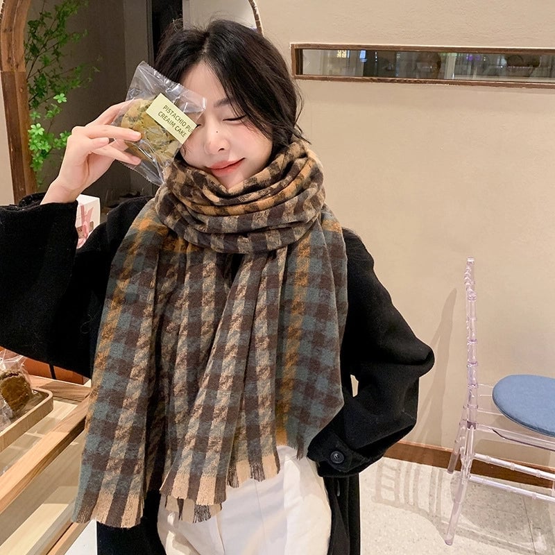 New Contrast Color  Scarf Women's Casual Fashion Texture Shawl National Fashion Warm Scarf
