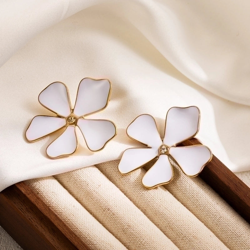2 Pieces IG Style Flower Enamel 304 Stainless Steel 18K Gold Plated Stainless Steel Earrings