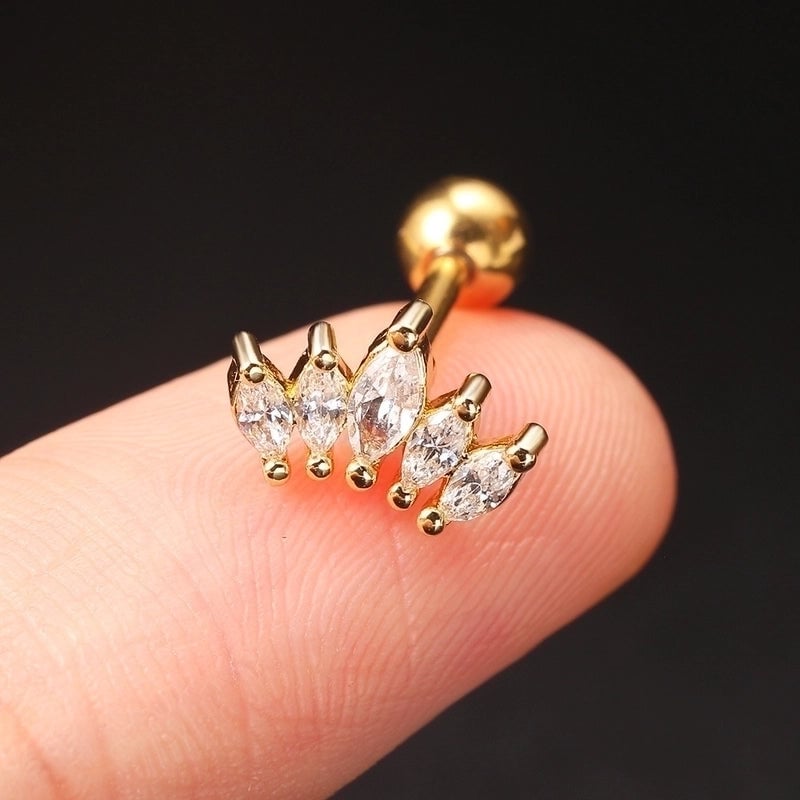1 Piece Minimalist Leaf Inlay Copper Zircon Ear Studs