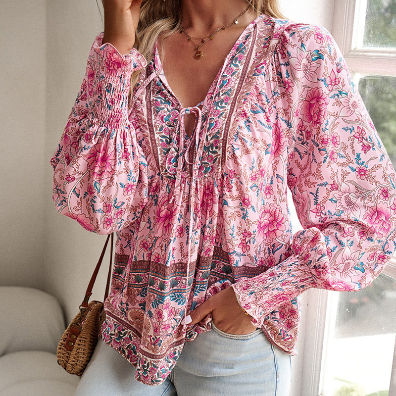 💖Hot Sales-49% OFF✨Women's Fashion Printed v-Neck Long Sleeve Shirt