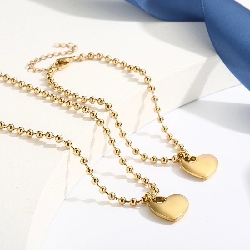 Sweet Heart Shape Stainless Steel 18K Gold Plated Beaded Bracelets Necklace