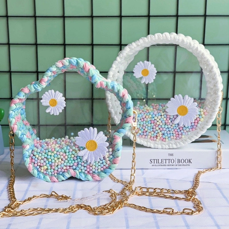 Women's Small Arylic Flower Cute Round Open Crossbody Bag