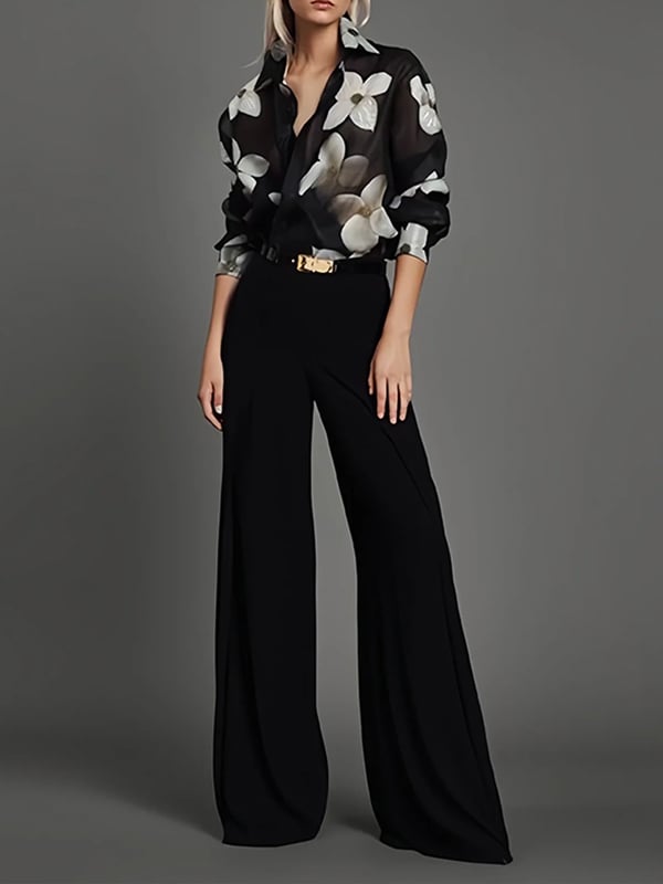 Loose Wide Leg High-Waisted Solid Color Pants Trousers