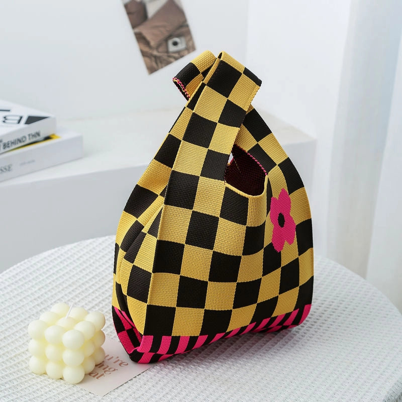 Women's Small Knit Color Block Streetwear Square Open Shoulder Bag