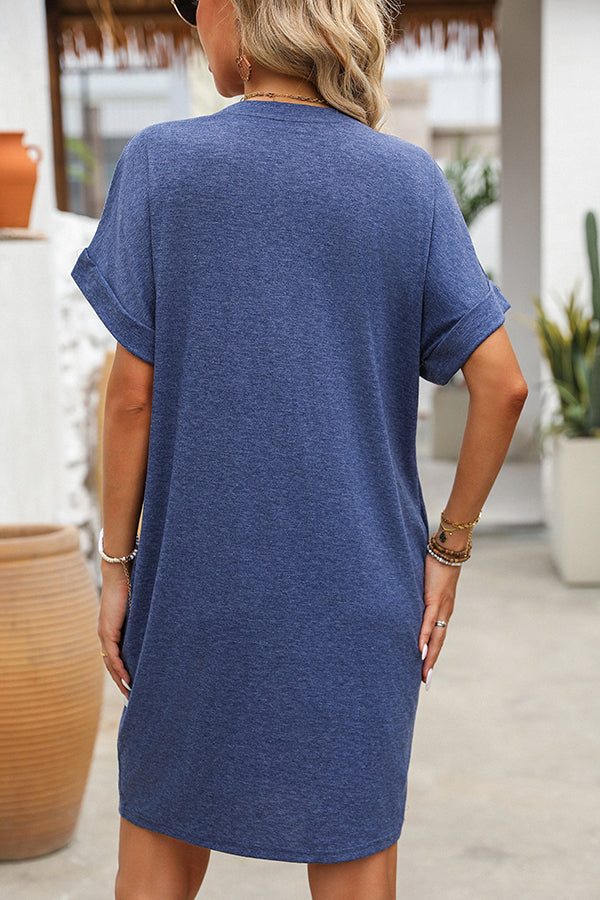 Fashion Solid Round Neck Mini Dress