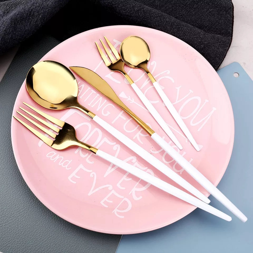 White/Golden (4406)-24 PCs Premium Steel Cutlery Set