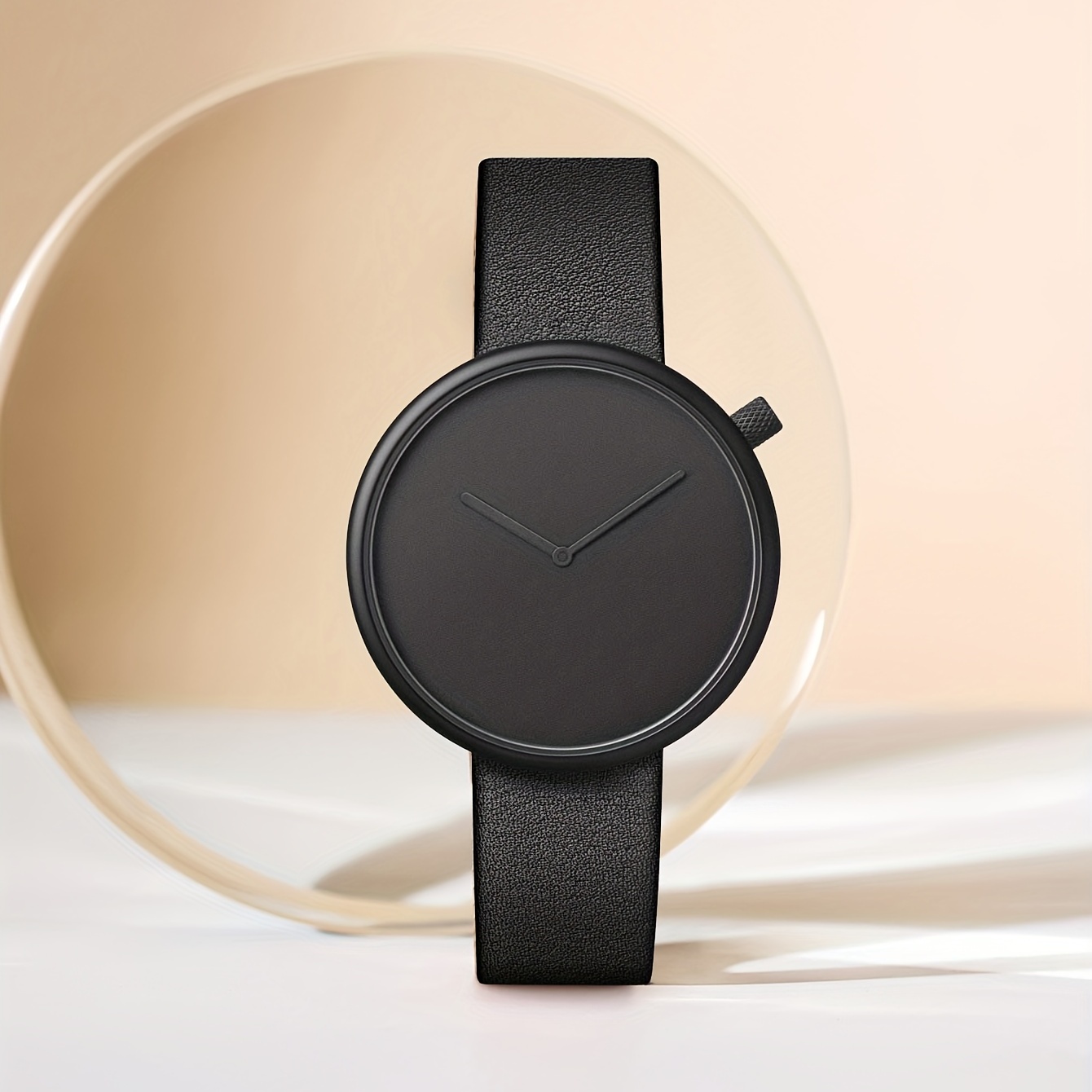 PU Leather Strap Round Dial Quartz Watch Simple Wristwatch Without Second Hand Without Scale