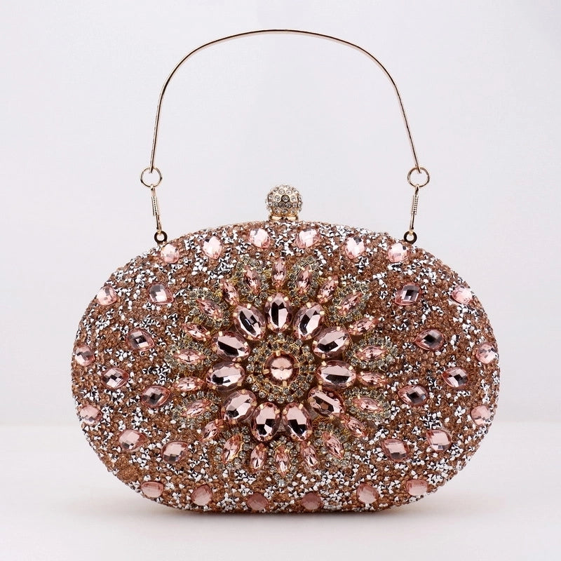 Champagne Rose Red Sky Blue Polyester Solid Color Oval Evening Bags
