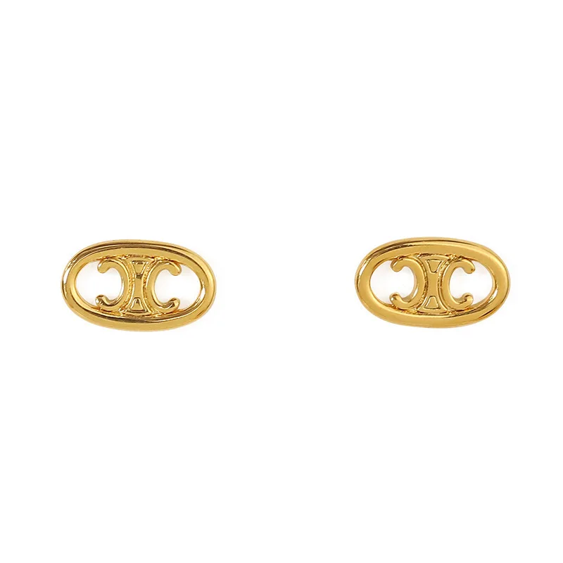 female delicate small Gold plated copper alloy hollowing triumphal arch stud earrings