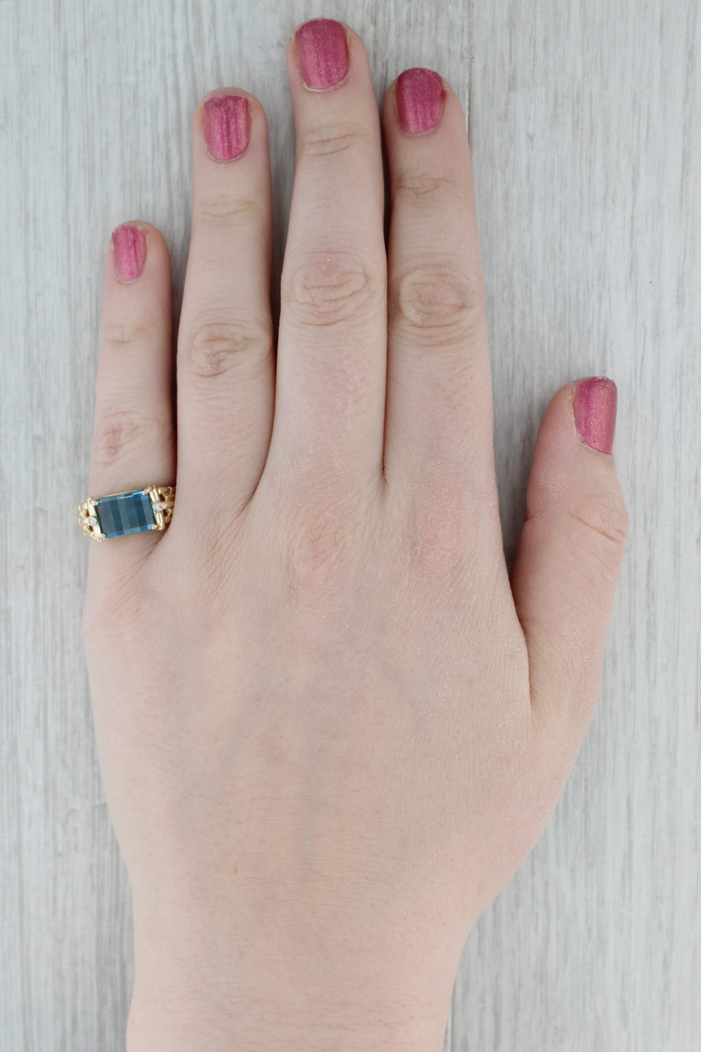 Blue Topaz Diamond Ring 14k Yellow Gold Size 7