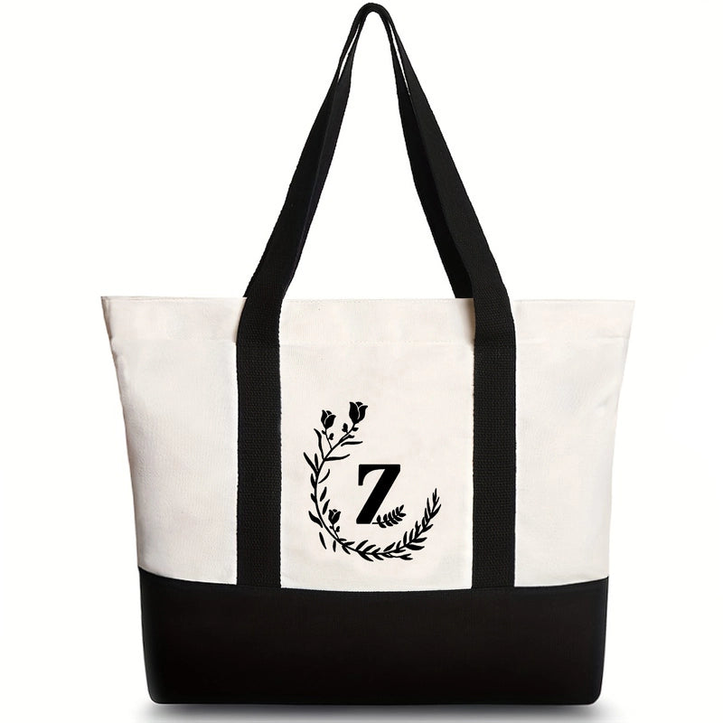 Women's Medium Canvas Letter Flower Classic Style Square Zipper Shoulder Bag