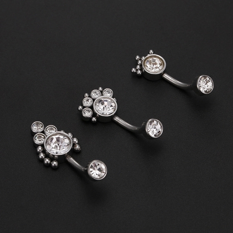 Minimalist Round Stainless Steel Inlay Zircon Belly Ring 1 Piece
