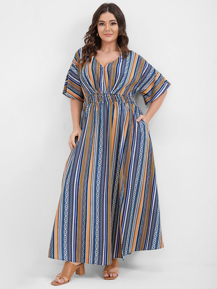 Bandana Split Dolman Sleeve Pocket Maxi Dress