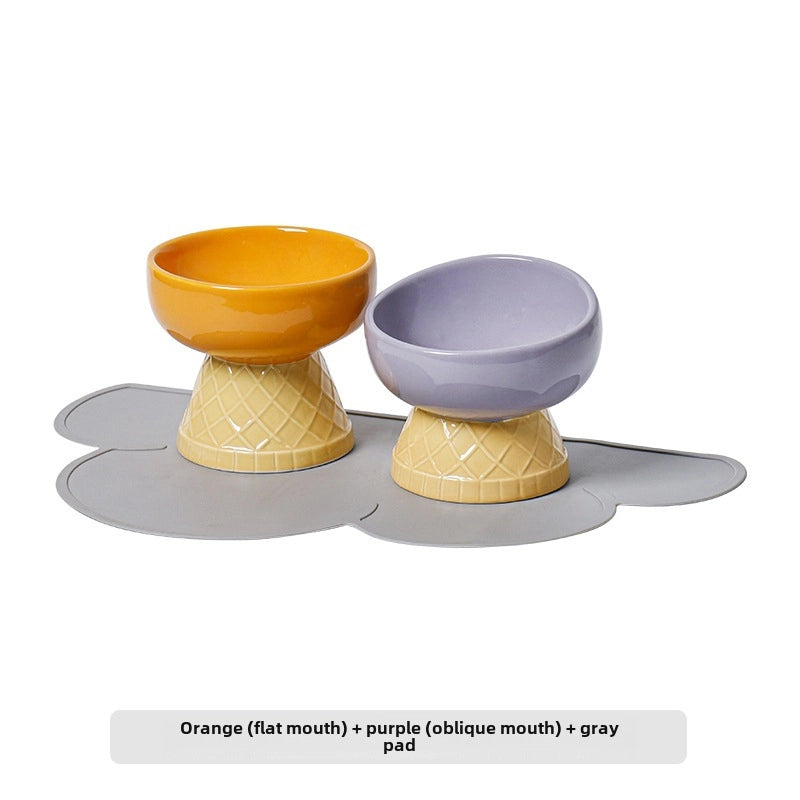 Cat Bowl Ceramic Protective Cervical Spine Drinking Bowl Pet Supplies Cute Oblique Mouth Anti-knock Dog Rice Bowl Cat Food Bowl