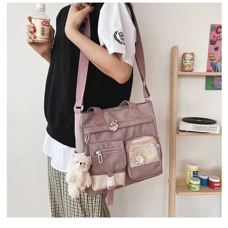 Women's Canvas Geometric Solid Color Cute Preppy Style Zipper Shoulder Bag Canvas Bag Crossbody Bag