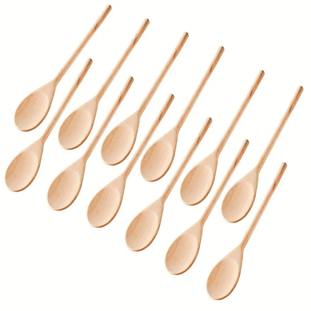 8-16 Inch Beechwood Long Handle Wooden Cooking Mixing Oval Spoons Accept  Engraved Customize Logo Good Baking Serving Utensils