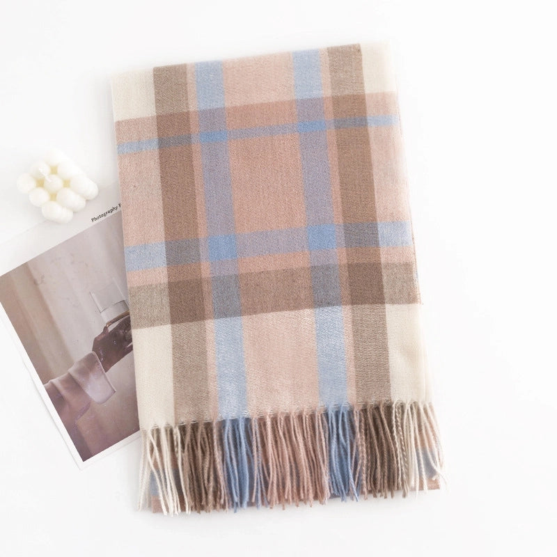 Women's Elegant Plaid Imitation Cashmere Tassel Scarf