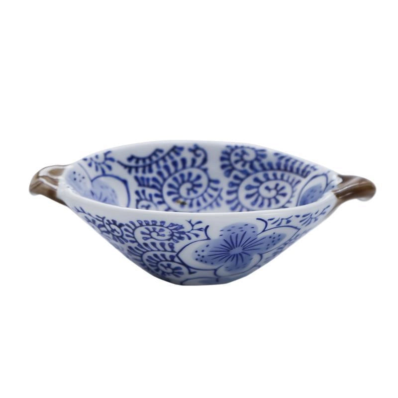 Tableware Ceramic Double Ear Bowl Dipping Snack Bowl Salad Bowl Fruit Plate Household Small Bowl With Handle Seasoning Bowl Dish Anti-scald