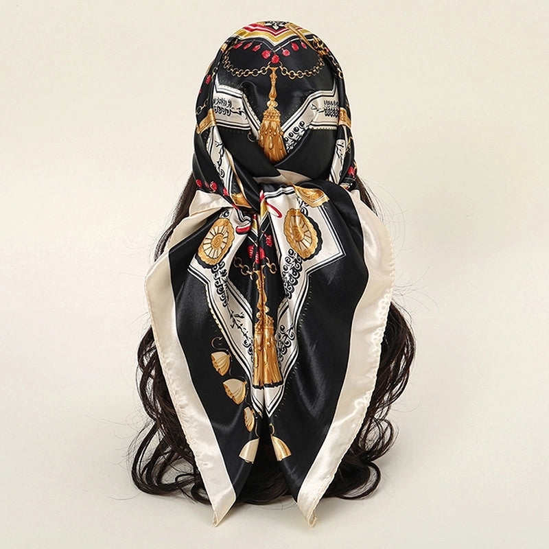 Women's Casual Retro Chains Print Satin Printing Scarf Kerchief