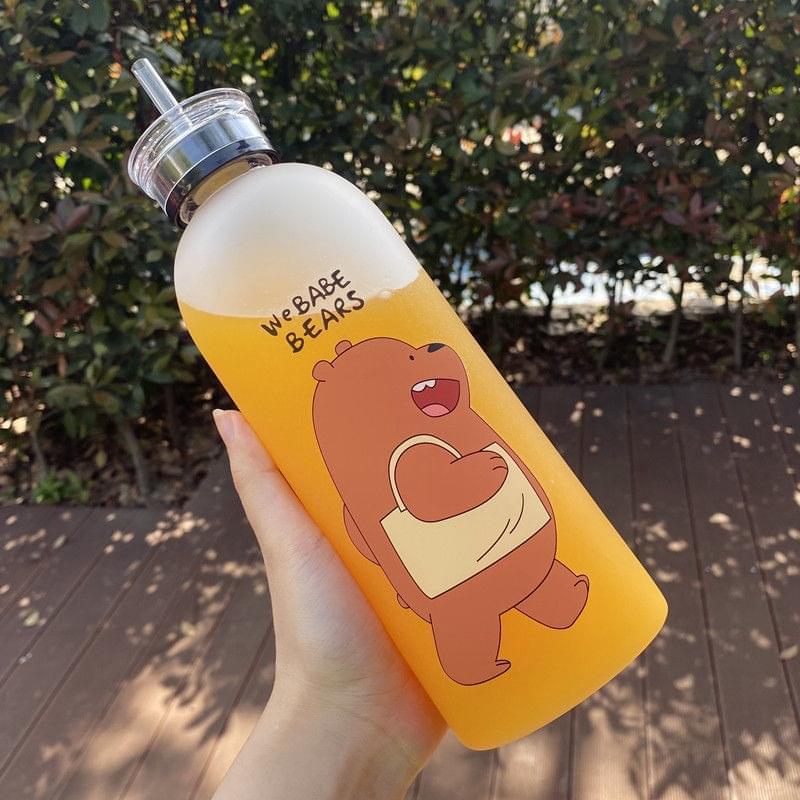 2IN1 DRINKING WE BABE BEARS FROSTED WATER BOTTLE WITH 2 CAPS & STRAW 1000ML