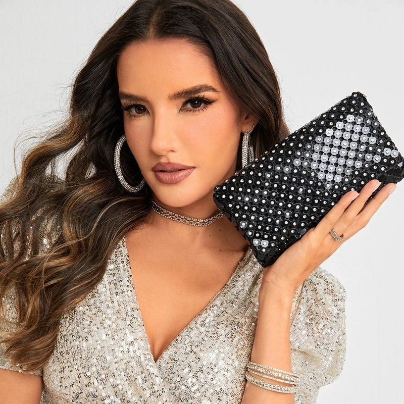 Aluminum Sheet Solid Color Sequins Evening Bags