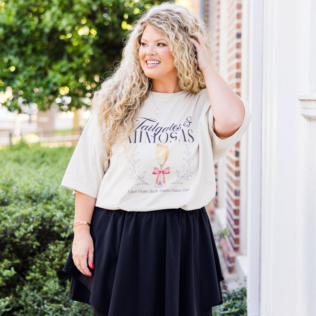 Tailgates & Mimosas Boyfriend Tee. Dust