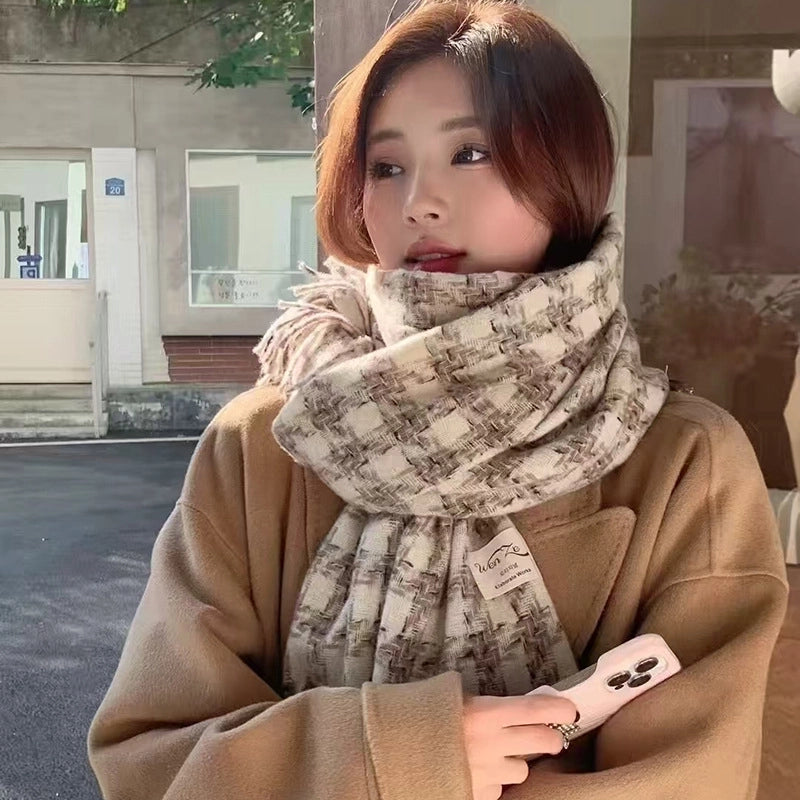 Women's Lady Minimalist Lattice Imitation Cashmere Scarf