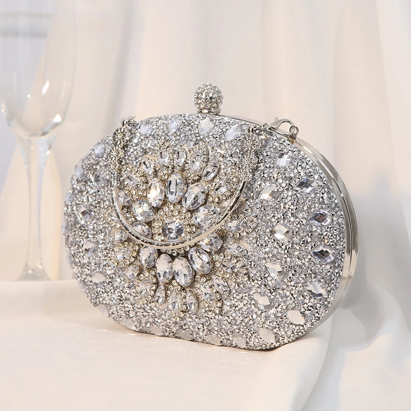 Silver Black Rose Red Pu Leather Floral Oval Evening Bags