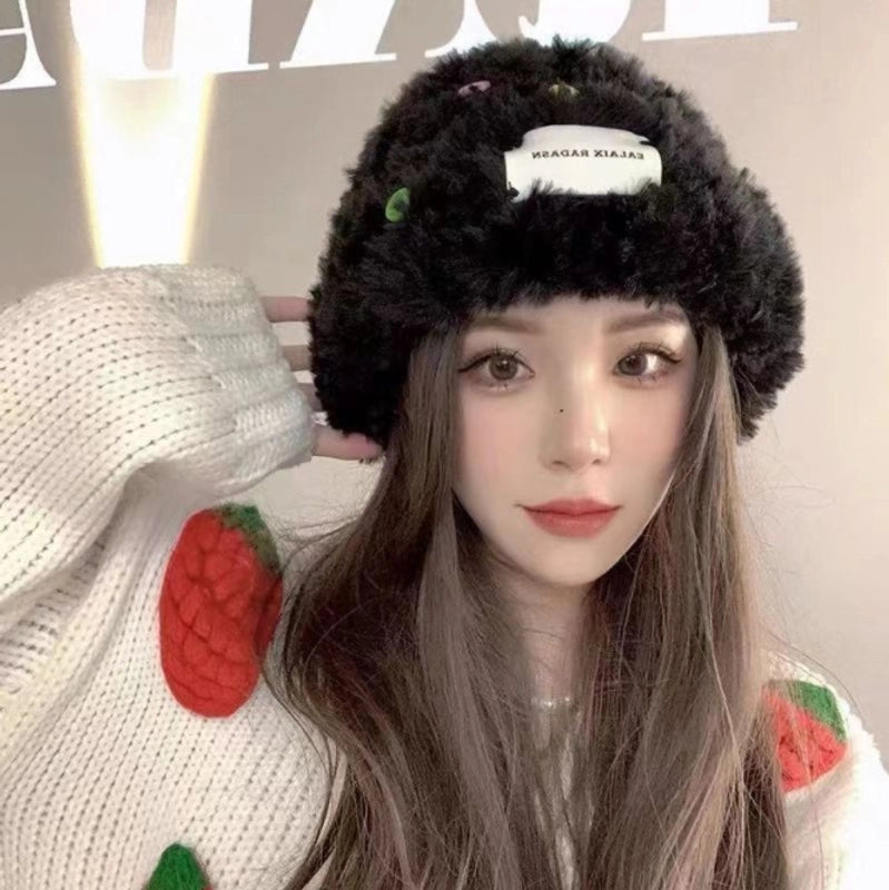 Fisherman Hat Women's Autumn And Winter Big Head Circumference Face-looking Small Bucket Hat Plain Warm Face-covering Plush Basin Hat For Women