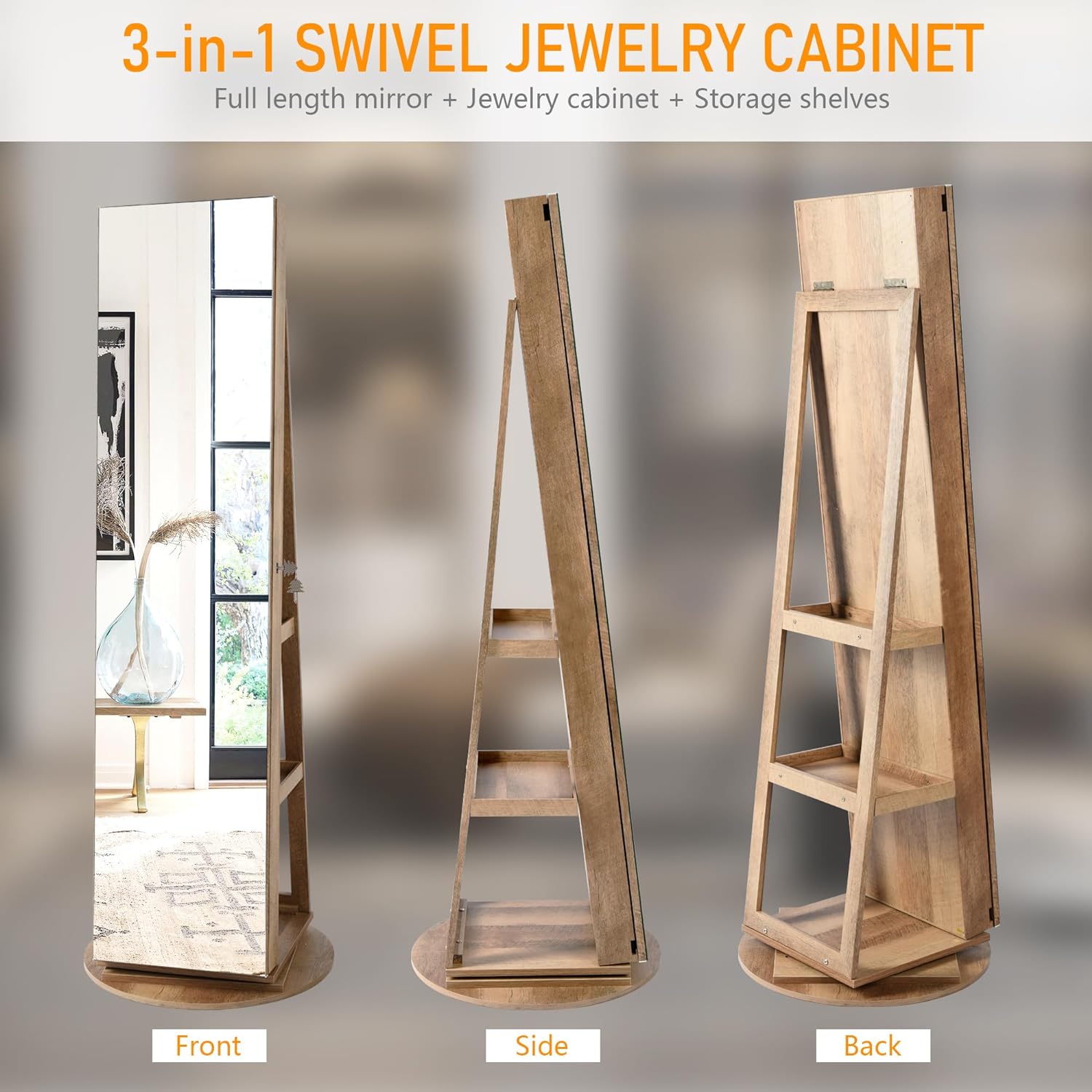 360° Swivel Jewelry Cabinet with Full Length Mirror