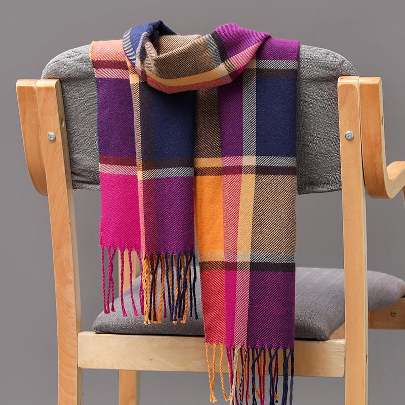 Autumn And Winter Men's Plaid Scarf British Plaid Cashmere Tassel Couple Parent-child Men's Scarf
