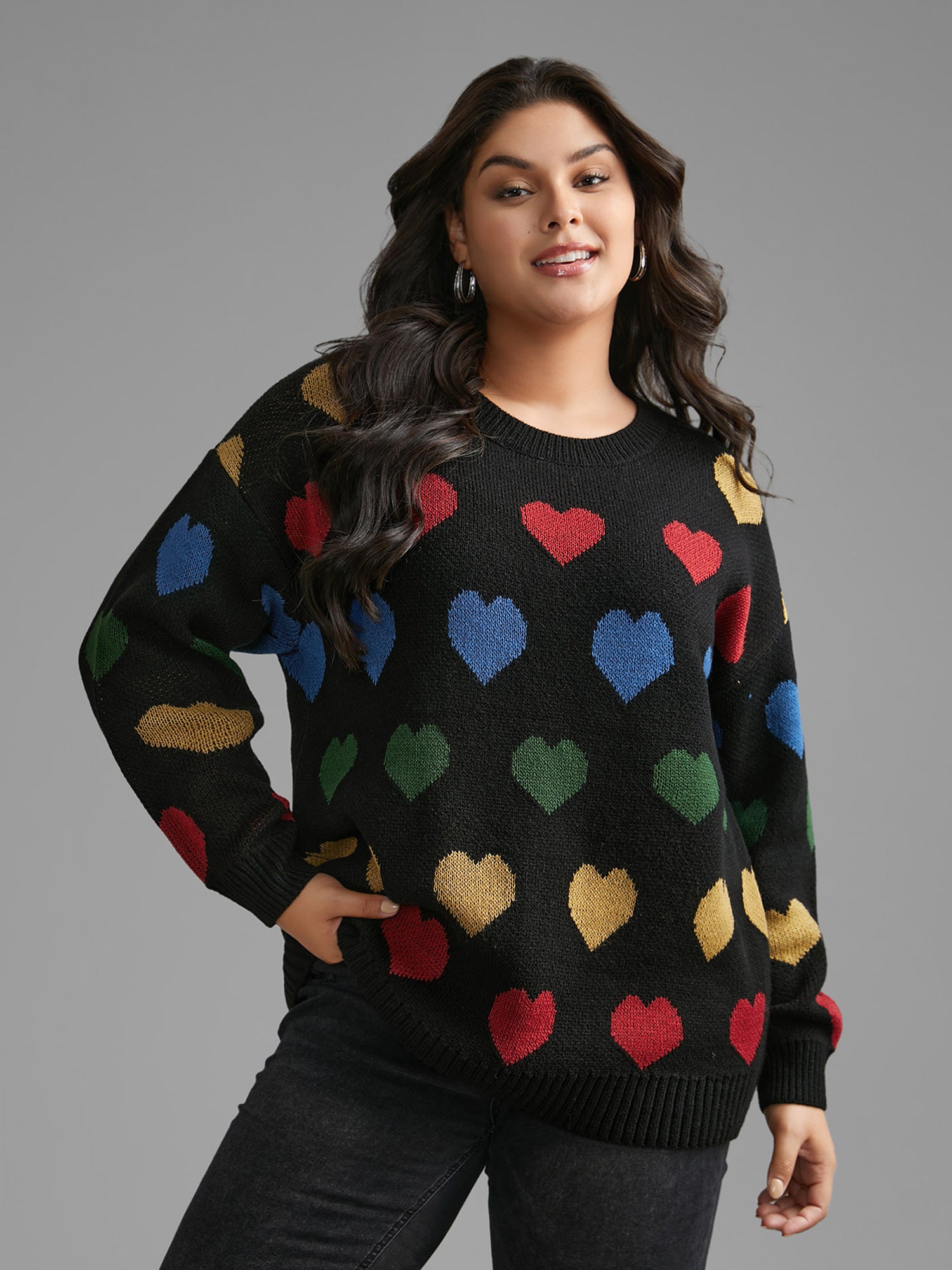 Colored Heart Drop Shoulder Sleeve Pullover