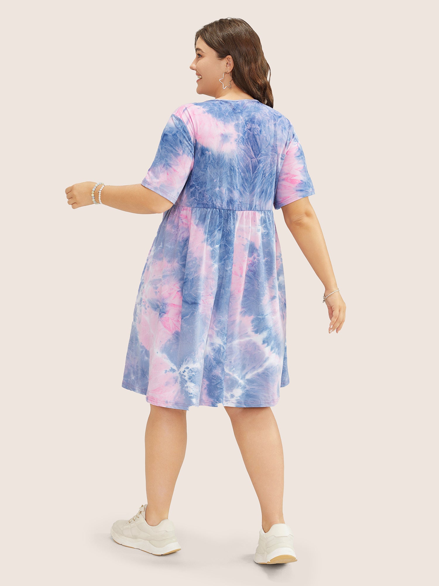 Tie Dye Pocket Ruffle Hem Knee Dress