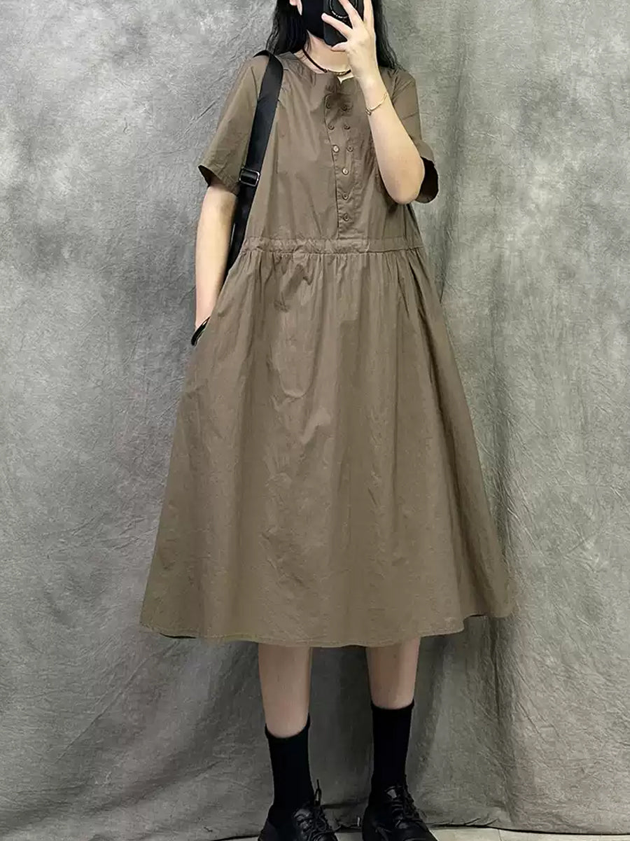 Women Summer Casual O-Neck Loose Cotton Dress