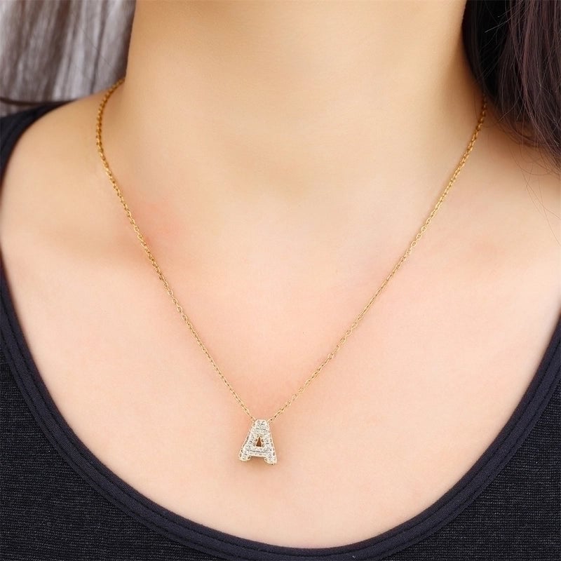 Copper 18K Gold Plated Casual Minimalist Inlay Letter Zircon Pendant Necklace