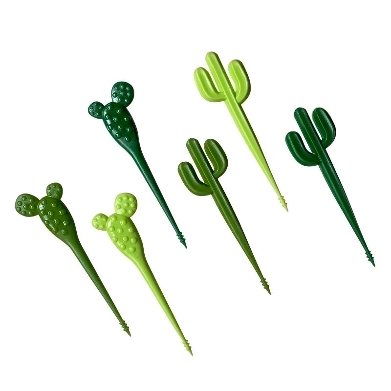 Cute Cactus Cartoon Plastic Fruit Fork 1 Set