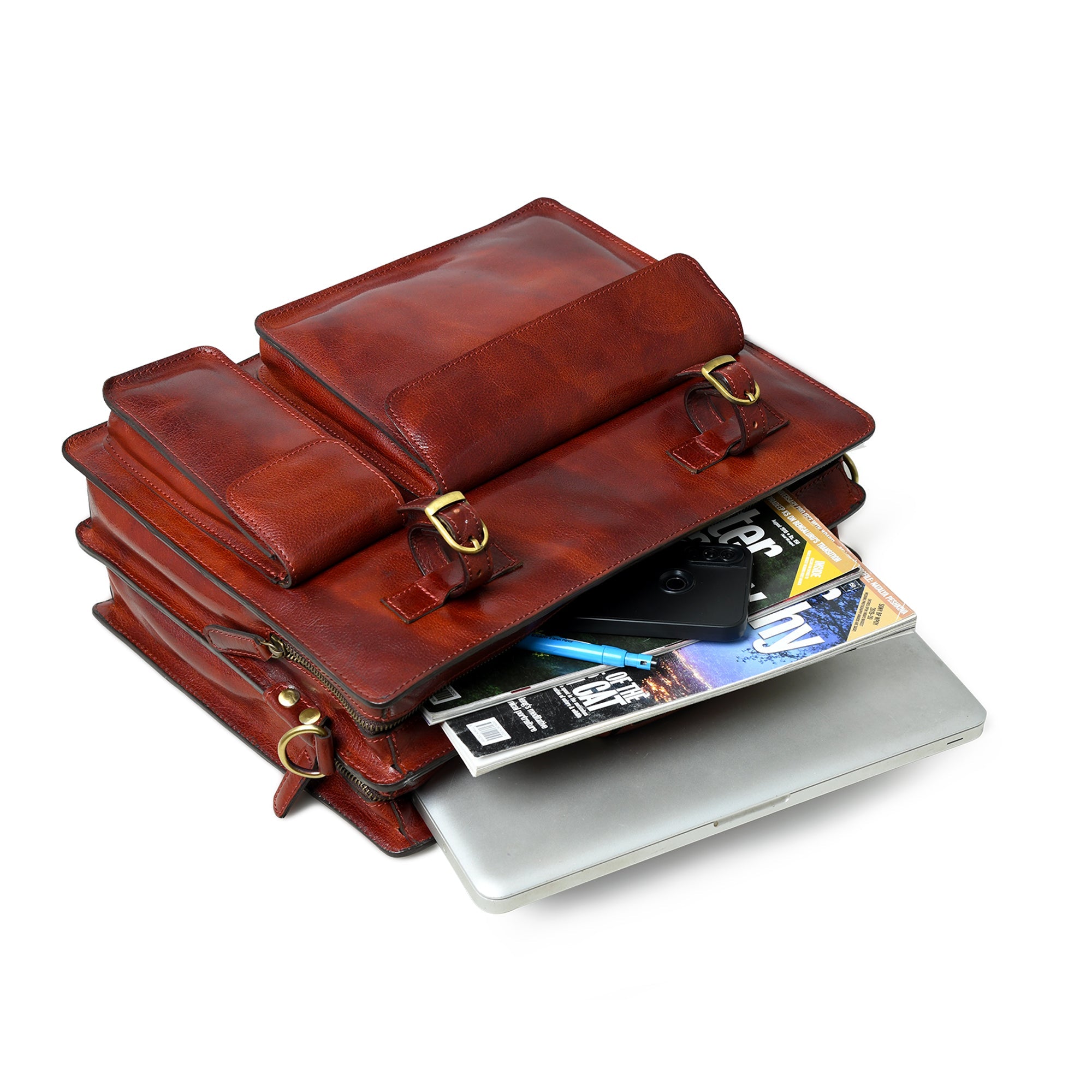 Tuscany Italian Leather Briefcase. Tanny Brown