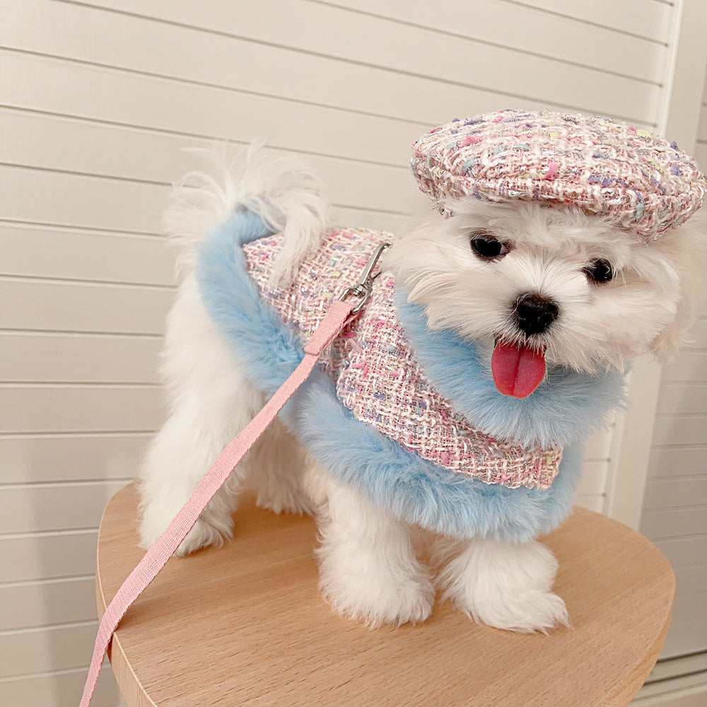 Plaid Dog Cape Harness with Leash&Hat