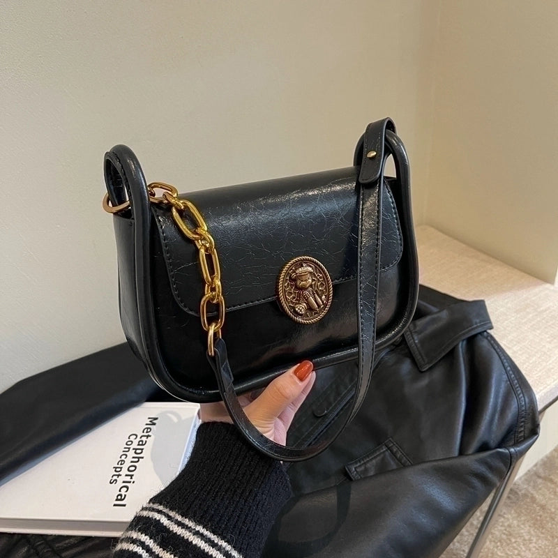 Women's Pu Leather Solid Color Classic Style Square Magnetic Buckle Shoulder Bag
