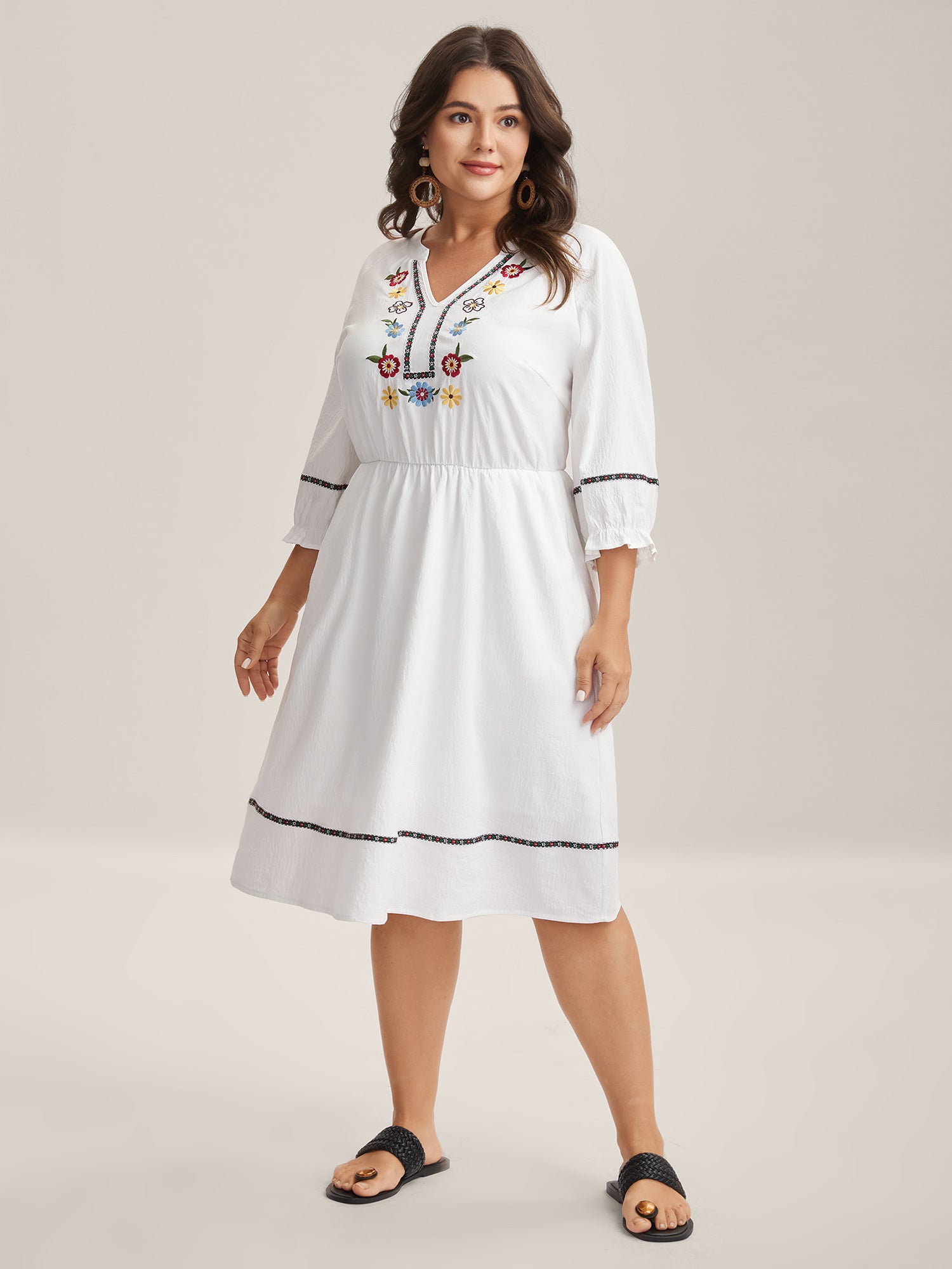 Floral Print A-Line Solid Midi Dress